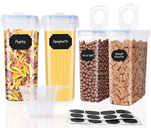 SOLEDI Cereal Storage Containers with Lids Set of 4 Large-Capacity Food Storage Good Air Tightness Keep Fresh and Can Store Cereals, Oats, Pasta, Biscuits, Etc