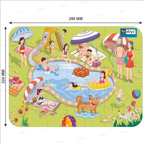 Image of ABYZ Wooden Jigsaw Puzzle - Swimming Pool Playset for Fun Educational & Little Explorers, 35-Pieces Fun Games with Multicolor | Birthday Gift for (4-6 Years) Age Kids.