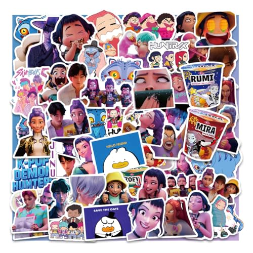 DEFGNOP Merchandising K pop, 60 Huntrix Merch Stickers, Juego de Pegatinas de Anime, Personalizadas, Resistentes al Agua, Stickers de Vinilo, Decoración para Portátil, Coche, Maleta (A)