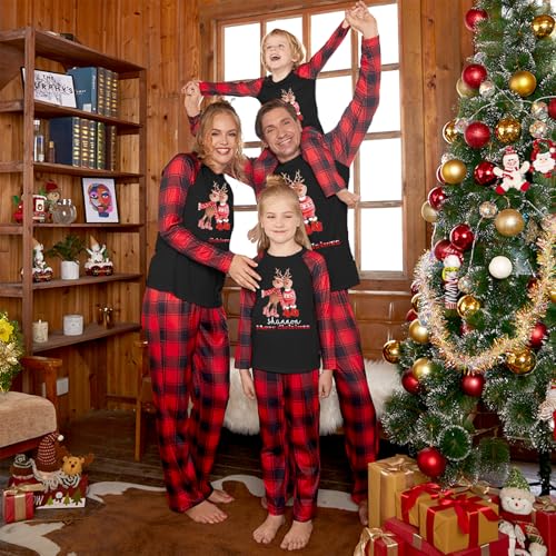 Flycalf Christmas Pajamas for Family Matching Set Red/Green3