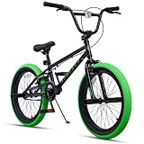 glengo Stryker 20 Zoll Kinderfahrrad Freestyle BMX Bike für 7 8 9 10 11 12 13 Jahre alte Jungen Mädchen und Anfänger, Schwarz mit Grün Reifen
