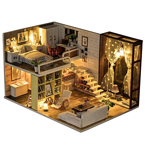 Puppenhaus Puppenhaus Miniatur-DIY-Haus-Set aus Holz, Miniatur-Möbel-Set, kreatives Zimmer mit Möbeln, DIY-Puppenhaus…