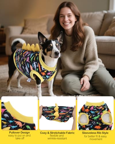 Image of CuteBone Dinosaur Costume Dog Shirt, Stretchy Velvet T-Shirt Clothes for Small Dogs, Soft & Breathable Pet Tee Outfit Cat Apparel for Daily Wear, Cozy Pullover Design Puppy Fashion COSBX01S