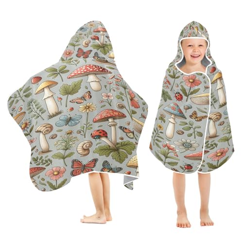 Kigai Mushroom Butterfly Hooded Beach Towel for Kids Soft Absorbent Quick Dry Bath Towel with Hood Lightweight Toddler Shower Pool Bath Wrap for Boys Girls