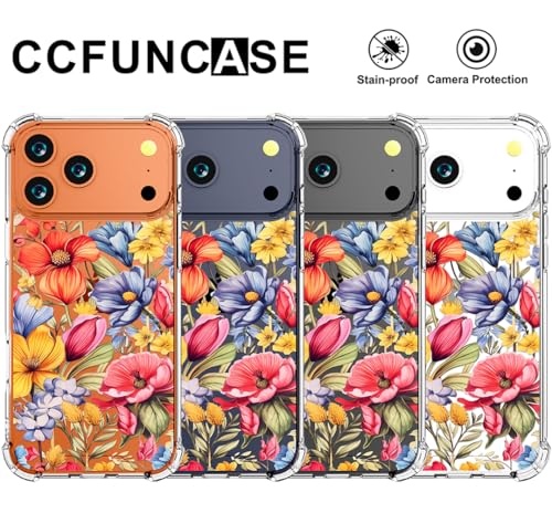Coque transparente iPhone 17 Pro femme étui de protection robuste fleurs