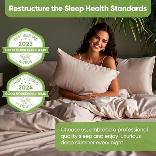 Image of TWK Luxury Sheet Set, Genuine 100% Organic Viscose Derived from Bamboo, Cooling & Breathable, Silky Soft, Bedding Sheets & Pillowcases (Sand, King)