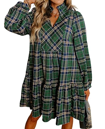 SELINK Womens Long Sleeve Dresses Casual V Neck Tribal Print