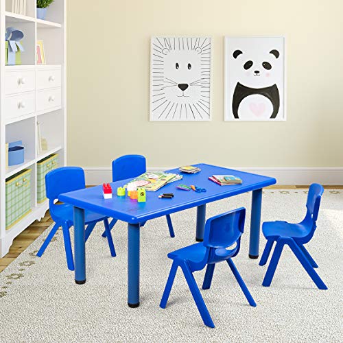 Costzon 47 X 23.5 Inch Rectangular Kids Table, Children School Activity Table For Reading Drawing Dining Playing, Multifunctional Plastic Table W/Steel Pipe, Toddler Furniture For Boys & Girls (Blue) #TOP3
