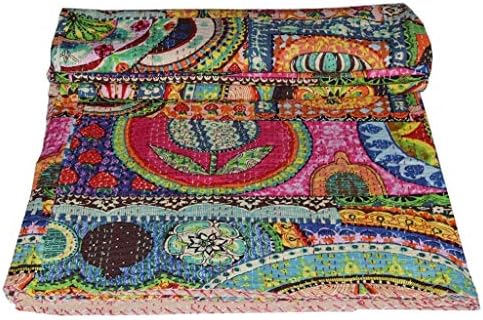 STALLION COTTON CLOTHING Indian Cotton Kantha Quilt King Bedspreads Throw Blanket (Multi Floral) Bohemian Bedspread , Bohemian Bedding , Handmade Kantha Quilt , King Size Kantha Quilt , Bed Cover