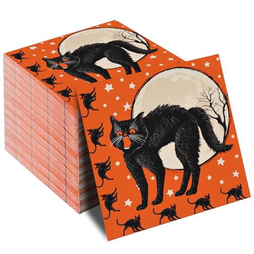 Servilletas de papel desechables Feifeiya de 6.5 pulgadas con gato negro festivo