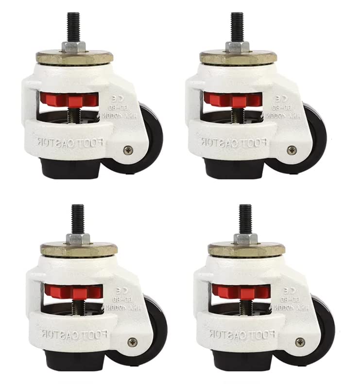 Retractable Leveling Machine Stem Casters - 4 Pack - 2,400 lbs Per Set - Threaded Stem Mount - 12MM Bolts/Hardware Included (New & Improved)