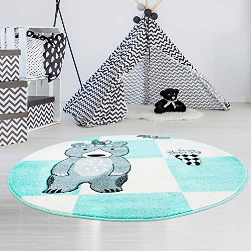 carpet city Kinderteppich Bueno Indianer-Bär Tipi Mint Türkis mit Konturenschnitt, Glanzgarn...