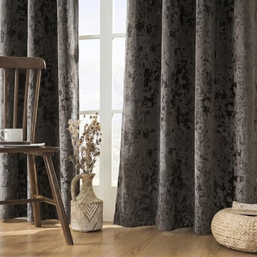 Image of IVAZA Premium Velvet Burnout Pattern 70% Blackout Opaque Curtains - Thermal Insulated, Heavy Blackout Opaques, Room Darkening Curtain for Long Door 10 Feet Pack of 2 Coffee Burnout
