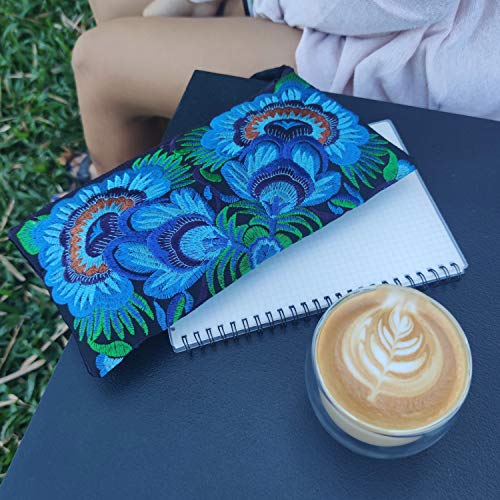 Image of Sabai Jai - Floral Embroidered Boho Clutch - Handmade Ethnic Flower Wristlet Purse