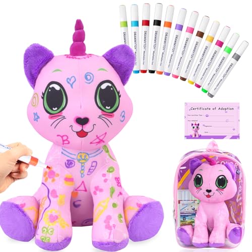 DRAWMYTOY Coloring Plush Toy with 12 Washable Markers for Little