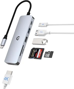 موزع USB C،محول متعدد المنافذ TOTU 6 في 1 مع شاشة 4K HDMI، USB 3.0، 100 وات PD، فتحات بطاقة SD/TF، متوافق مع أجهزة الكمبيوتر المحمولة USB C والأجهزة الأخرى من النوع C