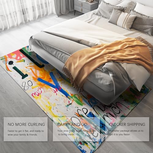 Tapis alphabet aquarelle 160x230 cm haut de gamme lavable style street art graffiti