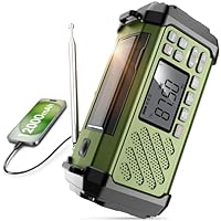 Vikeri Kurbelradio 12000mAh, Notfallradio mit Kurbel und Solar mit AM/FM/SW, Power Bank,LED Camping Licht,SOS Alarm,Kompass, USB-C Handyladung, Tragbare Radio mit Tragegurt für Notfall (Grün)
