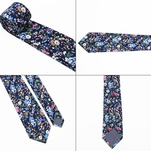 Image of Cotton Floral Ties for Men 2.76 inch Men's Skinny Tie Linen Flower Printed Neck Tie for Wedding Dating Party