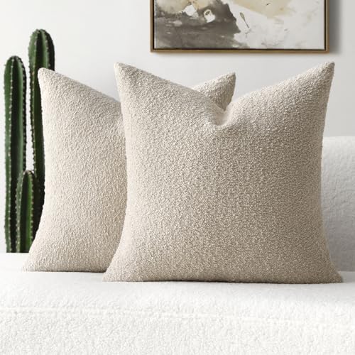FUTEI Pack of 2 Boucle Textured Throw Pillow Covers 16x16 Inch, Beige by FUTEI - Used condition - US$22.32