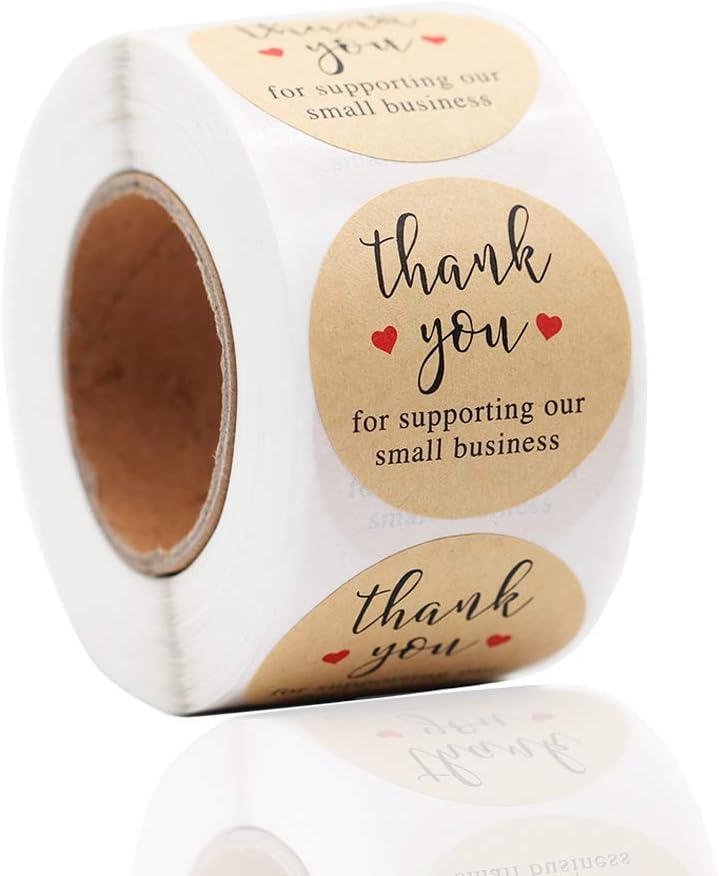 YOGET 1.5'' Thank You for Supporting Our Small Business, Kraft Paper Thank You Stickers, 500 Labels Per Roll