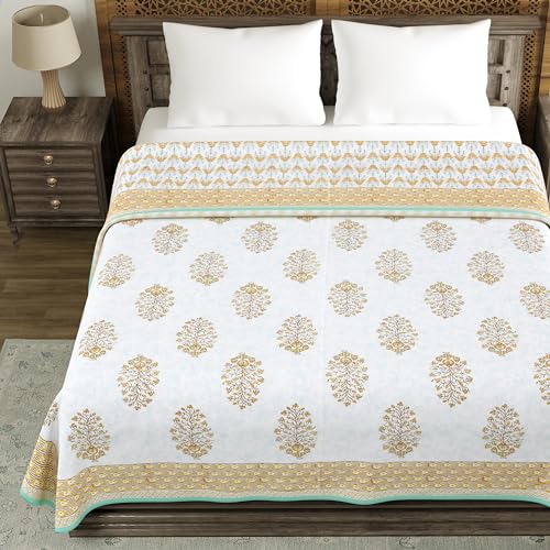 Image of BLOCKS OF INDIA 100% Cotton Dohar King Size Reversible Hand Block Printed Malmal Summer Dohar /Blanket (Color 7)