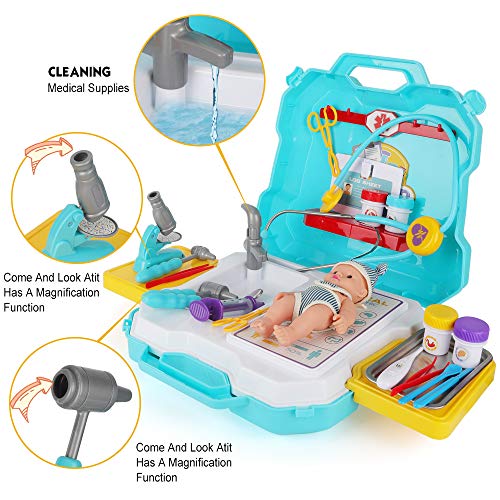 BeebeeRun Doctor Kit for Kids, 29Pcs Pretend Medical Doctor Medical Playset with Electronic Stethoscope, Doctor Roleplay,Medical Kits Gift, Educational Doctor Toys for Toddler Boys Girls