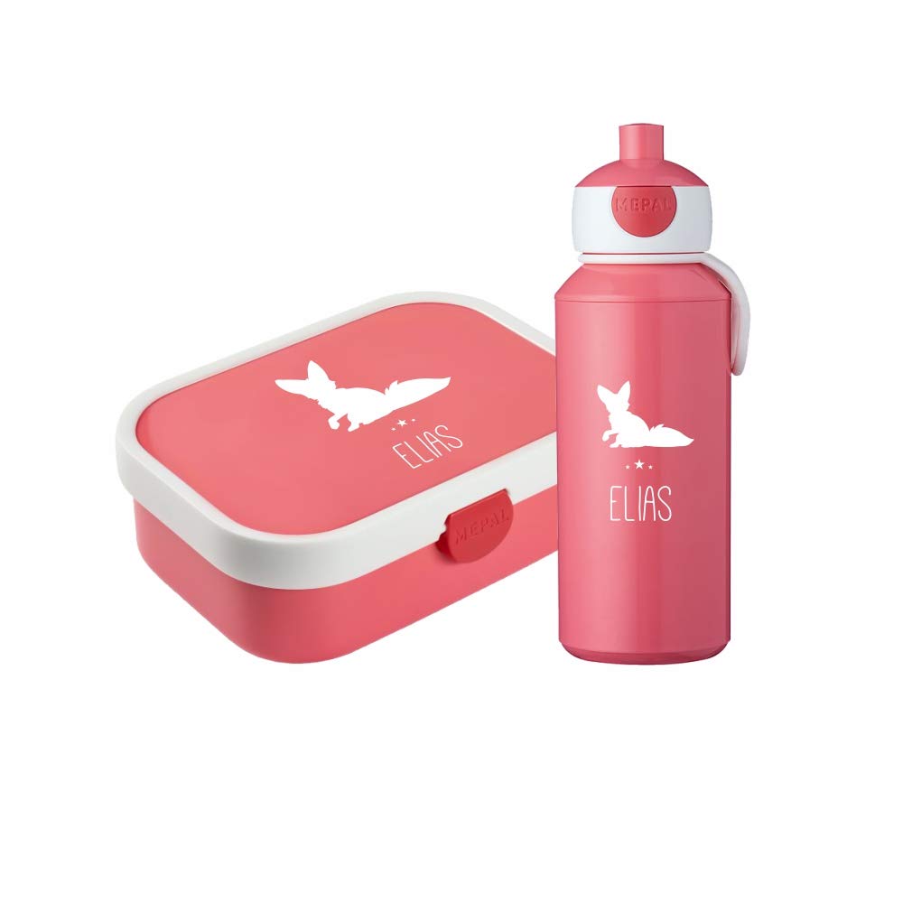 4ou Design Mepal Brotdose & Trinkflasche Personalisiert Mit Namen – Motiv Silhouette Hase Pink, BPA-frei, Auslaufsicher