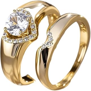 Parring set för kvinnor – vitguldpläterade band med falsk Moissanite look zirkonia, trendig matchande smyckesgåva till henne, födelsedag och årsdag present till fru, bästa vän eller partner