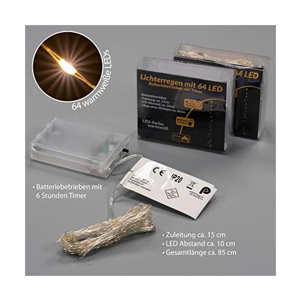 Nipach GmbH Lichterregen – 2er Set je 64 LED warm weiß 8 silberne Drähte mit je 8 LED Batterie Timer Lichterkette Weihnachtsdeko Lichterbündel Xmas-Deko – Bild 7