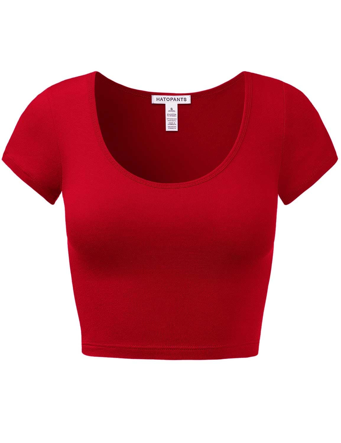 Women's Cotton Crop Tops Short Sleeve Scoop Neck Stretchy Casual Shirt