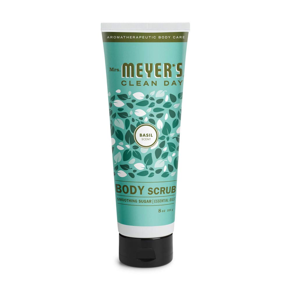 Mrs. Meyer's Exfoliating Body Scrub, Sugar Scrub that Leaves Skin Feeling Hydrated & Fresh, Made with Essential Oils, Basil, 8 oz