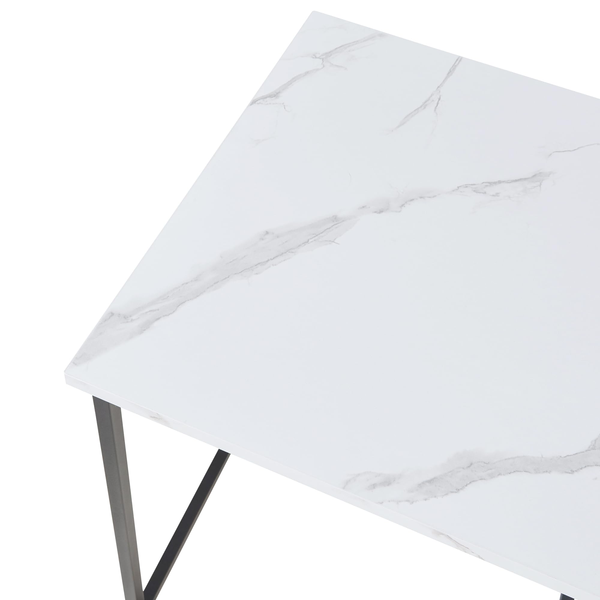 [en.casa] Set di 3 Tavolini Sovrapponibili con Piani Quadrati in Effetto Marmo Bianco Tavoli Bassi Salvaspazio Telaio Nero per Salotto Soggiorno Ingresso in Misure Diverse
