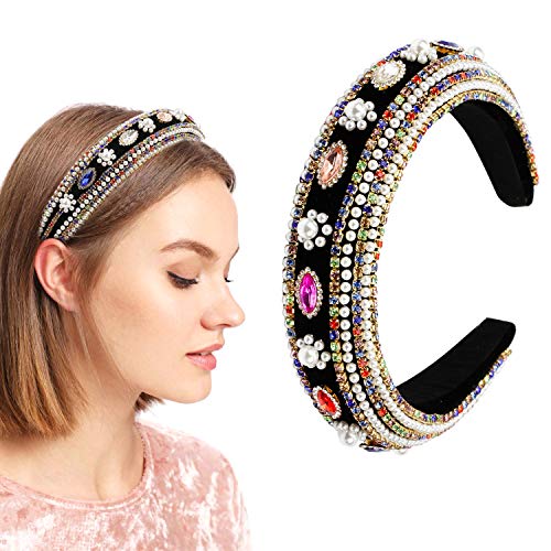 Rhinestone headbands for women Velvet Fashion Padded Wide Crystal Pearl Diamond hairband Suit for Workout,Wedding,Party and Daily Life…