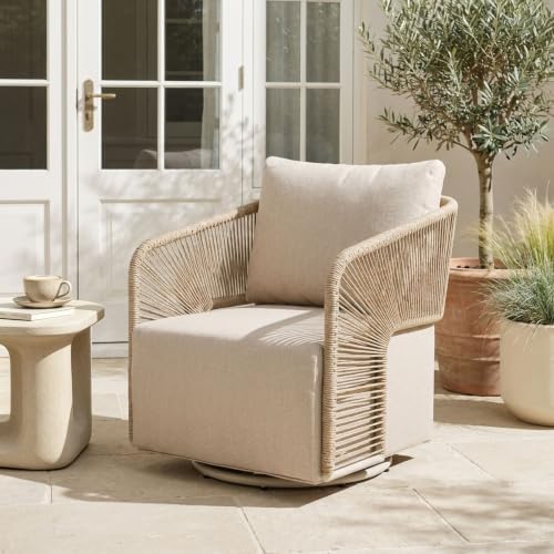 SUNSITT Open Weave Wicker Swivel Patio Chair with Water-Repellent...