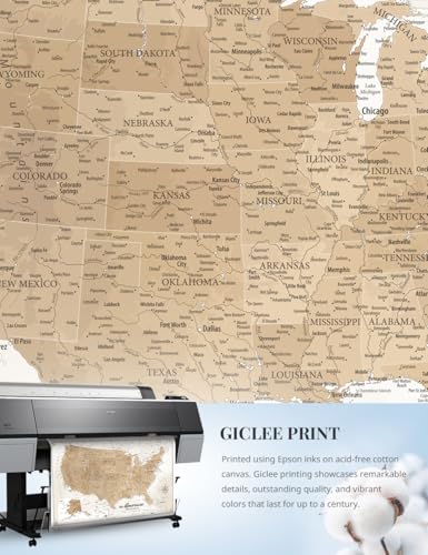 Image of IPIC - USA Map Canvas Painting for Wall Decor, Pinnable World Board to Mark Travels, Oversize World Travel Map Print for Home, Office, Study, and RV, Ready to Hang