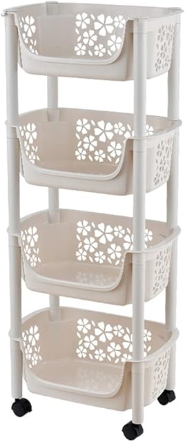 Warmiehomy Vegetable Rack Movable Storage Trolley Rolling Cart with Lockable Wheels Fruit Kitchen Trolley for Kitchen Bathroom Office Storage