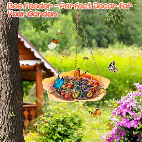 image for Acostop Bee Feeder with Vivid Flower Design, Anti-rust Durable Iron Be