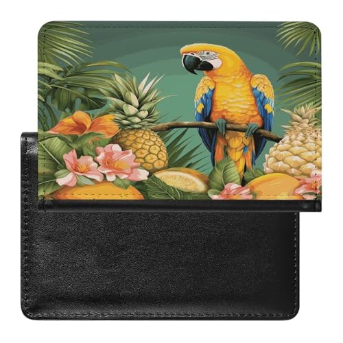 Summer Parrot Pineapple Bird Passport Holder for Travel Document Holders PU Leather Credit Card Holder Minimalist Front Pocket Wallet Fashion Passport Wallet Cover Case Slim Bifold