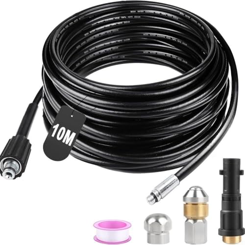 Kit de manguera de limpieza de tuberías de 10 m para lavadoras a presión de 180 bar con tubo interior de polietileno y capa exterior de poliéster resistente al desgarro