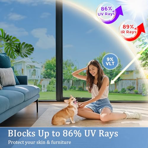 Image of Coavas One Way Privacy Window Film with 3 Tools, Reflective Window Tint for Home, Daytime Privacy See Out Not in, Heat Control & UV Blocking Adhesive Covering for Bedroom Office,23.6 x 393.7Inch,Blue