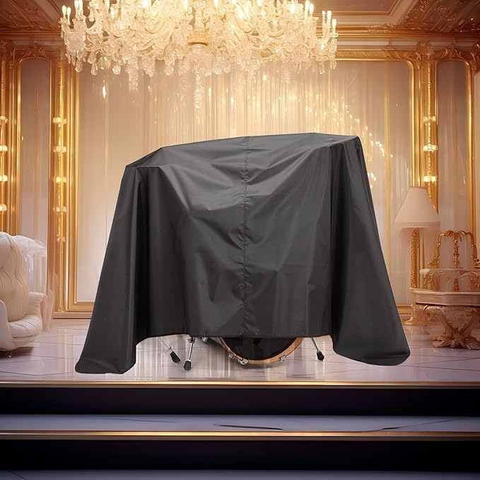 Image of MUTMAIN Drum Set Dust Cover Waterproof Dustproof Protective Cover Suitable for Most Drum Frames with Weighted Angles and Sewing Rings High Density Oxford Cloth 108 inchL x 80 inchW Black