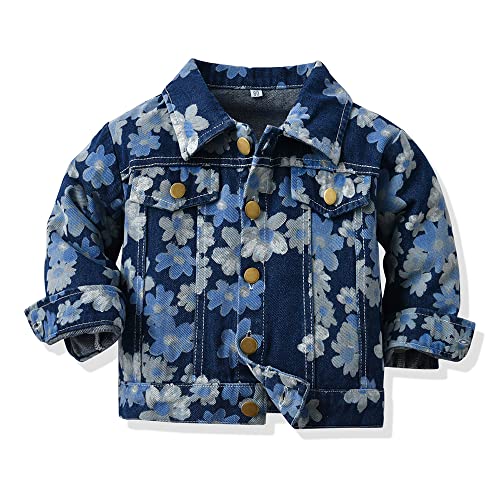 Meufam Toddler Babys Floral Print Denim Jackets Button Down Jeans Coat Fall Outwear Clothes for Kids Girls Boys