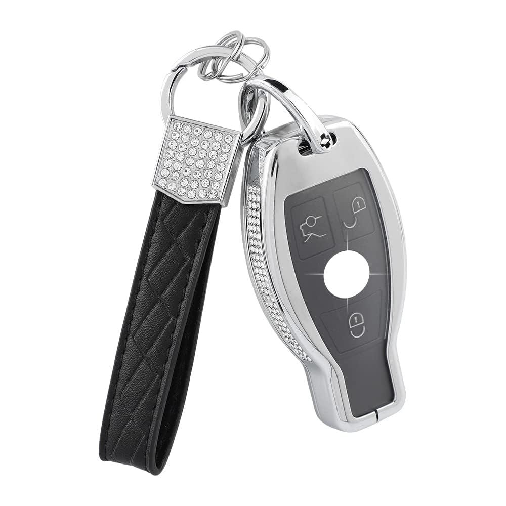 BLINGOOSE For Mercedes-Benz Accessories W177 C E GLK CLA Class Crystal Car Interior Decoration, silver, Glitzer Schlüsseletui-Modell B