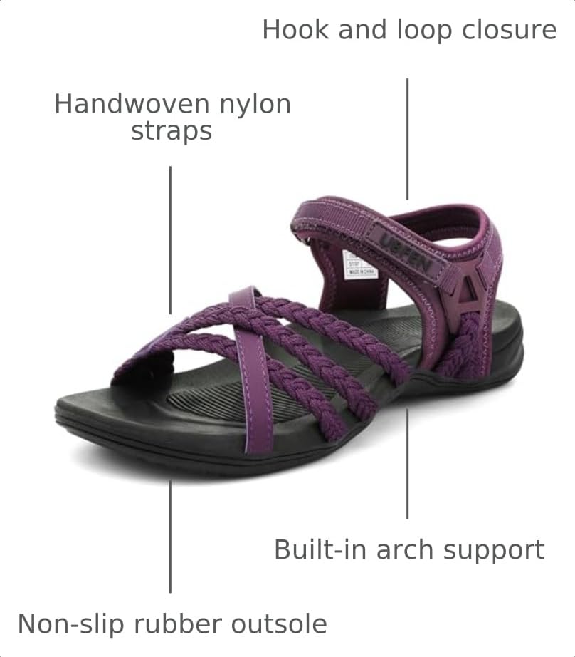 Image of UBFEN Womens Hiking Sandals Outdoors Water Sport Arch Support | Comfortable Adjustable Ankle Strap, Lightweight Suitable for Beach, Travel, Golf and Daily Wear