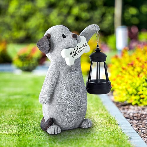 image for Olekki Solar Dog Garden Statue with Lantern Light – 9.2in Outdoor Do