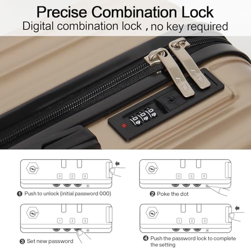 Image of 3-Piece Hardside Luggage Set, ABS+PC Spinner Suitcase with Anti-Burst Zipper & Built-in Lock, 20 /24 /28 Inch (champagne)