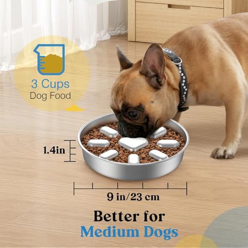 Slow Feeder Dog Bowl Stainless Steel, Non-Slip Metal Dog Food Bowl for Fast Eaters, Anti-Gulping Bloat Stop Pet Bowl, Slows Down Eating, Dishwasher Safe, 2 Cup Bowl for Small & Medium Dogs - Image 3