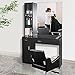 OmySalon Barber Station with Mirror, Hair Salon Station for Hair Stylist, Wall Mount Salon Beauty Spa Equipment with 3 Hair Dryer Holders & Open Shelves, 2 Drawers, 1 Storage Cabinet, Black