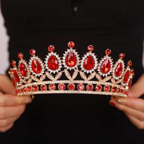 Diadema de cristal sofisticada y joyería para boda con pedrería roja 2